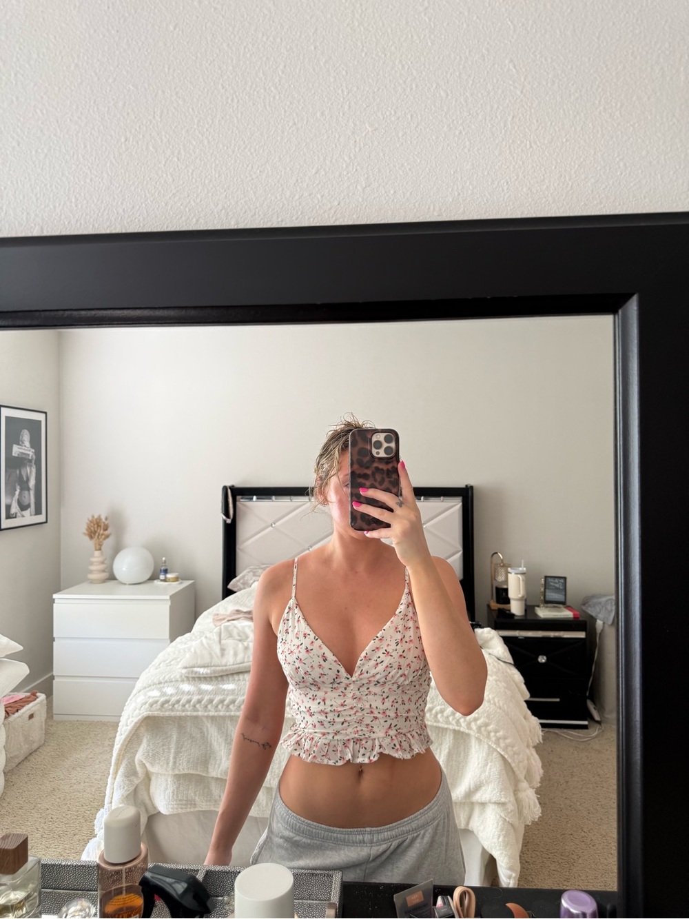 Princess Polly White Floral Ruffle Cropped Cami